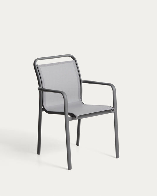 Chaise empilable d’extérieur Luri en aluminium graphite et textilène gris