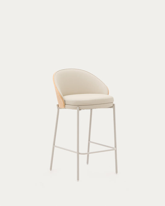 Tabouret Eamy en polyuréthane beige, placage de frêne finition naturelle et métal beige 65 cm