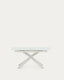 Atminda extendable table in glass and MDF with steel legs in white, 160 (210) x 90 cm