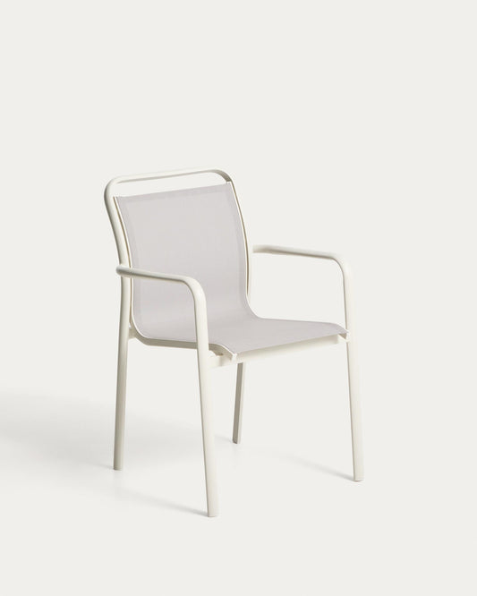 Chaise empilable d’extérieur Luri en aluminium écru et textilène beige