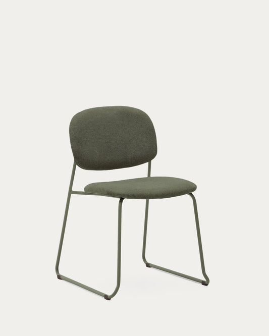 Chaise empilable Meli en chenille verte et pieds en métal vert FSC Mix Credit
