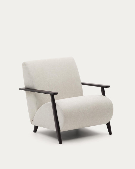 Fauteuil Meghan en tissu chenille perle et bois de frêne finition wengé FSC Mix Credit