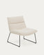 Fauteuil Asen en chenille beige et pieds en acier noir FSC 100%
