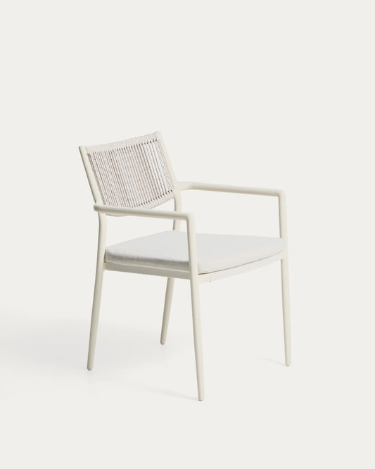 Chaise empilable d’extérieur Argasi en aluminium écru et corde synthétique grise