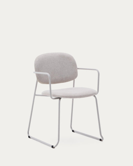 Chaise Meli en chenille beige et structure métallique beige FSC Mix Credit