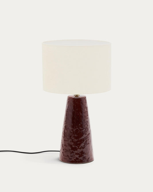 Lampe de table Drava en céramique grenat avec abat-jour en coton