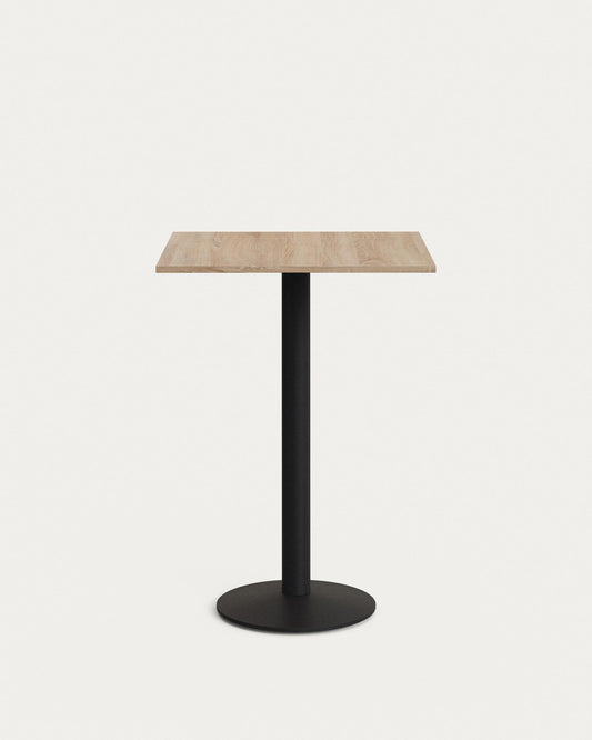 Table haute Esilda mélamine avec finition naturelle pied en métal et finition peinte noire  60x60x96cm