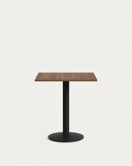 Table Esilda mélamine finition noyer avec pied en métal et finition peinte noire  70 x 70 x 70 cm