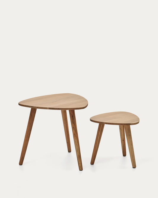 Ensemble Duvani de 2 tables auxiliaires en bois d’acacia avec finition blanchie