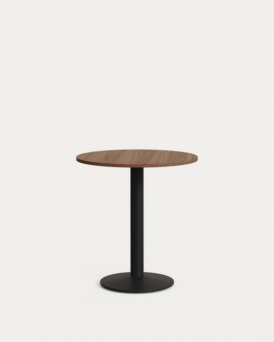 Table ronde Esilda mélamine finition noyer et pied en métal avec finition peinte noire  Ø70x70 cm