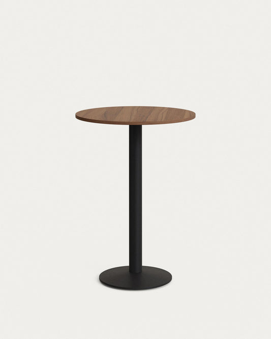 Table haute ronde Esilda mélamine finition noyer pied en métal et finition peinte noire  Ø60x96cm
