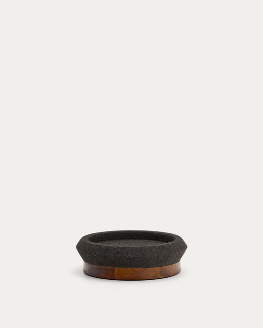 Centre de table Naro en pierre noire et bois de teck Ø 30 cm