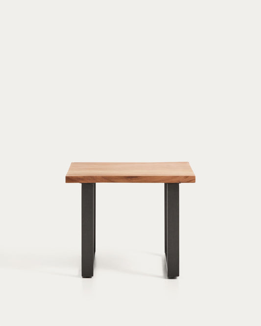 Table auxiliaire Uxue en bois d’acacia et pieds en acier noir 65 x 65 cm