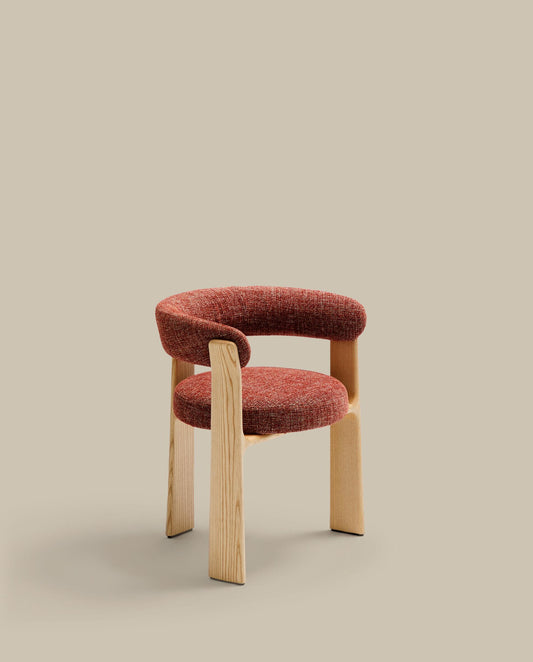 Granite 3-legged chair terracotta chenille and solid ash wood in a natural tone finish FSC 100%