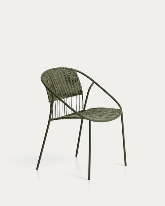 Chaise empilable d’extérieur Atrani en acier galvanisé et corde verte