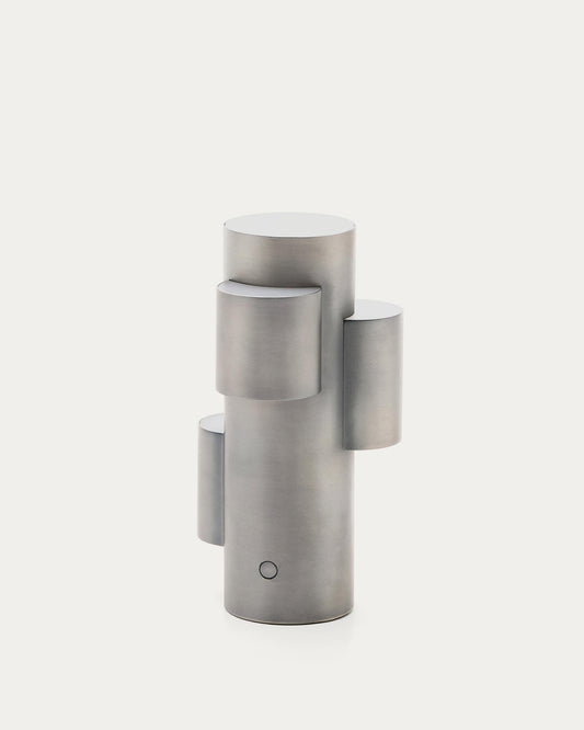 Lampe de table LED portable Adrina en métal gris clair avec finition brossée