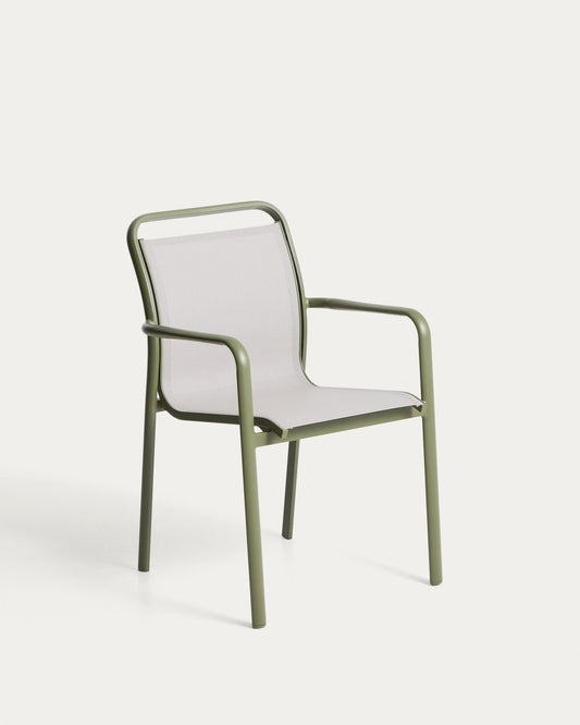Chaise empilable d’extérieur Luri en aluminium vert et textilène beige