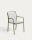 Chaise empilable d’extérieur Luri en aluminium vert et textilène beige