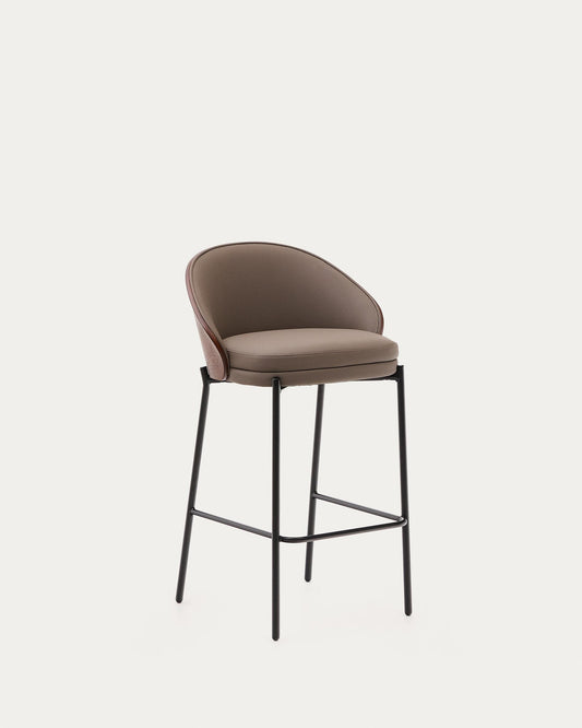 Tabouret Eamy en polyuréthane marron, placage de frêne finition noyer et métal noir 65 cm