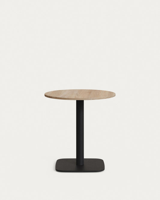Table ronde Dina mélamine finition naturelle avec pied en métal et finition peinte noire  Ø68x70cm