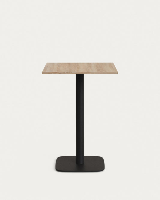 Table haute Dina mélamine finition naturelle avec pied en métal et finition peinte noire 60x60x96 cm