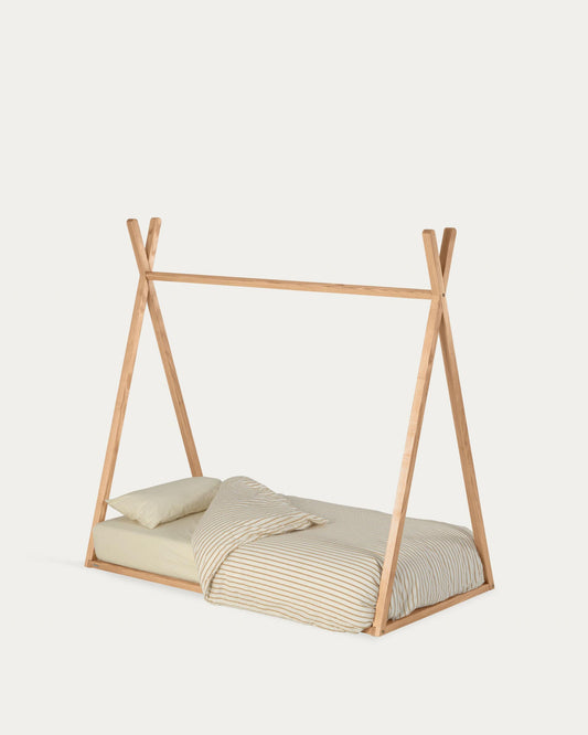 Lit tipi Maralis en bois de hêtre avec finition naturelle pour matelas de 70 x 140 cm