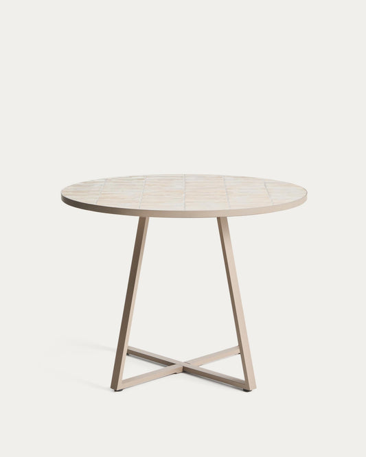 Table ronde Tella en acier galvanisé taupe et céramique beige Ø 90 cm