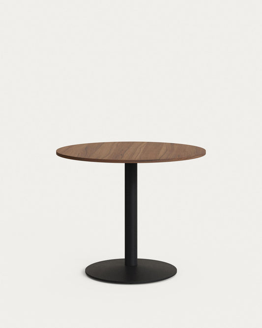 Table ronde Esilda mélamine finition noyer pied en métal avec finition peinte noire   Ø90x70cm