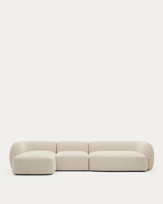 Martina ecru chenille 4-seater modular sofa with left chaise longue 377cm
