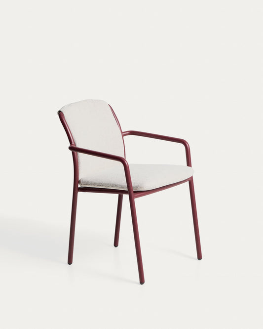 Chaise empilable d’extérieur Linosa en aluminium grenat avec coussin beige
