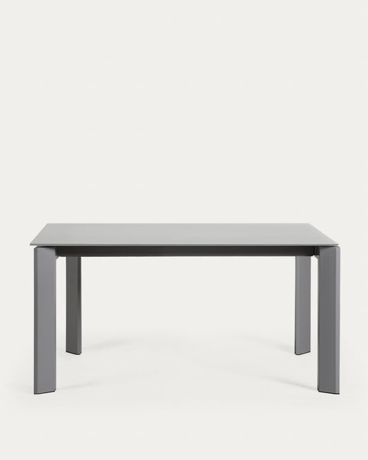 Table extensible Axis en verre gris et pieds en acier finition gris foncé 160 (220) cm