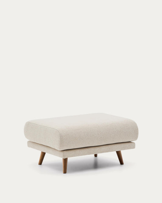 Karin footrest in beige chenille with solid beech wood legs in walnut-tone finish 90 x 70 cm