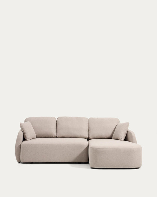 Canapé-lit Laira 3 places en chenille avec méridienne droite beige 246 cm FSC Mix Credit