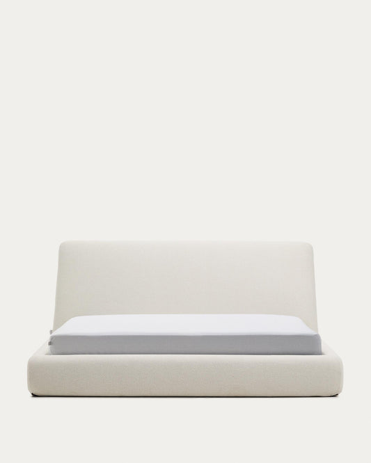 Lit déhoussable Martina en chenille écrue pour matelas de 180 x 200 cm