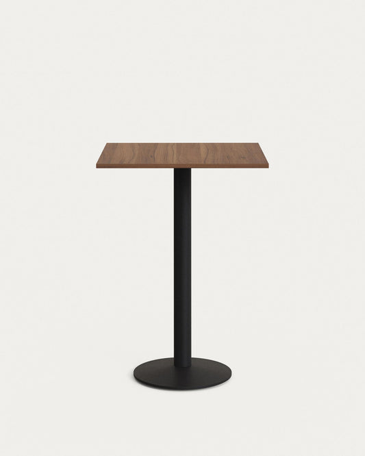 Table haute Esilda mélamine avec finition noyer pied en métal et finition peinte noire  60x60x96 cm