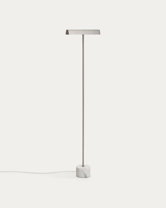 Lampadaire Lynor en acier brossé avec base en marbre blanc