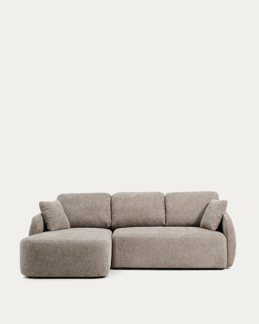 Canapé-lit Laira 3 places en chenille avec méridienne gauche taupe 246 cm FSC Mix Credit