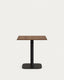 Table Dina mélamine finition  noyer avec pied en métal et finition peinte noire  70 x 70 x 70 cm