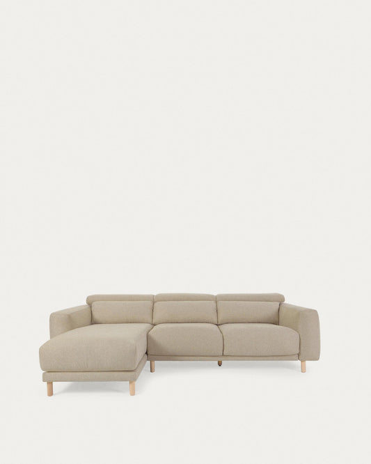 Singa 3 seater sofa with left-hand chaise longue, reclining headrest and extendable seat in beige 296 cm FSC Mix Credit