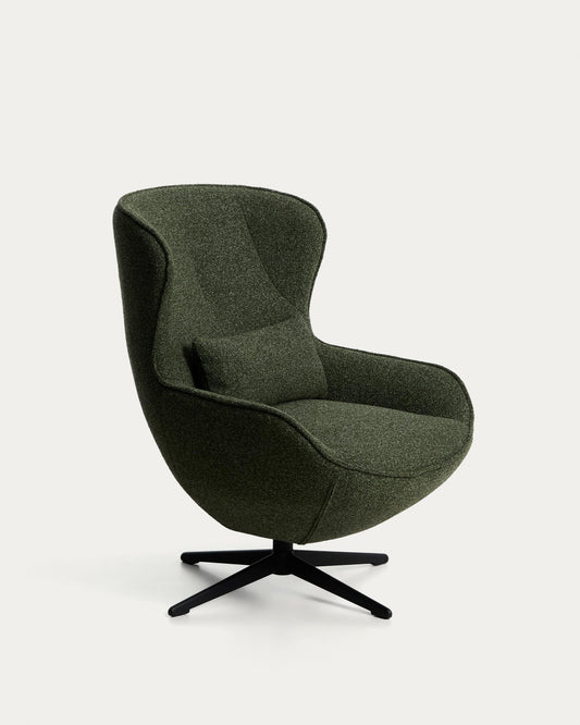 Fauteuil pivotant Sorile en chenille vert foncé et acier avec finition noire FSC 100 %