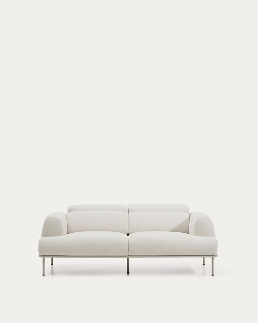 Canapé Aurum 2 places en chenille écrue avec appui-tête inclinable et base en métal beige mat 214 cm FSC Mix Credit
