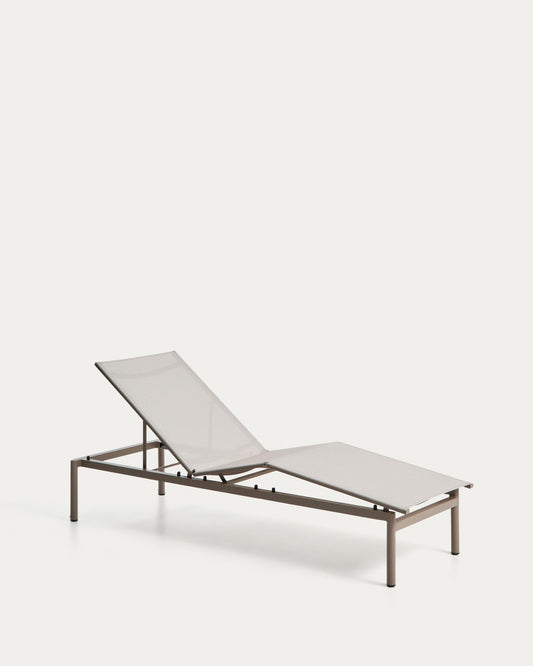 Bain de soleil empilable Lesina en aluminium taupe et textilène écru