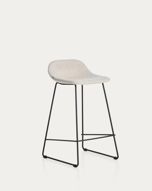 Tabouret Zahara en chenille beige avec pieds en acier finition noire 76 cm FSC 100 %