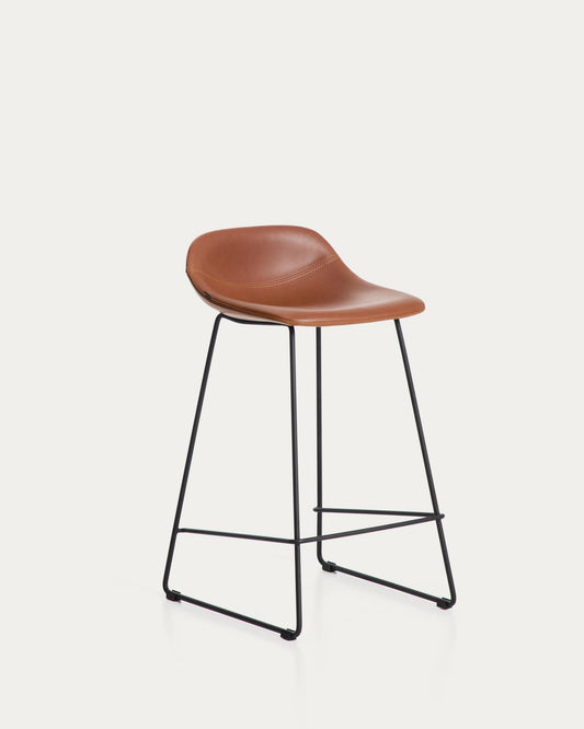 Tabouret Zahara en polyuréthane marron avec pieds en acier finition noire 76 cm FSC 100 %