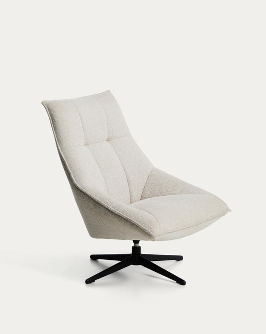 Fauteuil pivotant Dirala en chenille beige et acier avec finition noire FSC 100 %