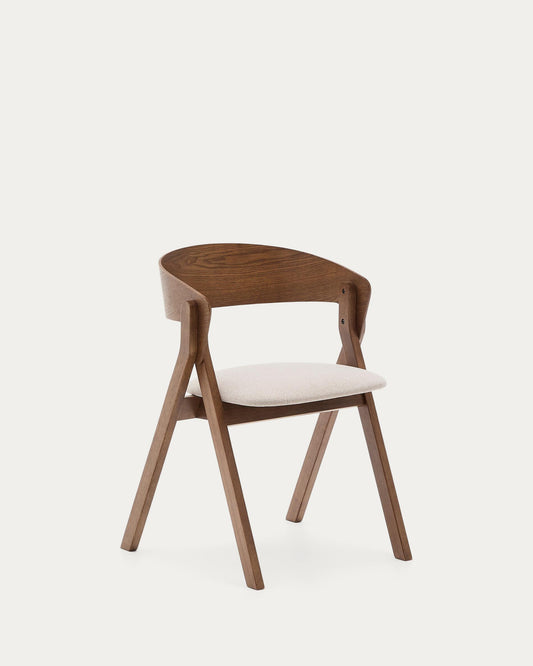 Chaise Godia en placage de frêne finition wengé et tissu chenille beige