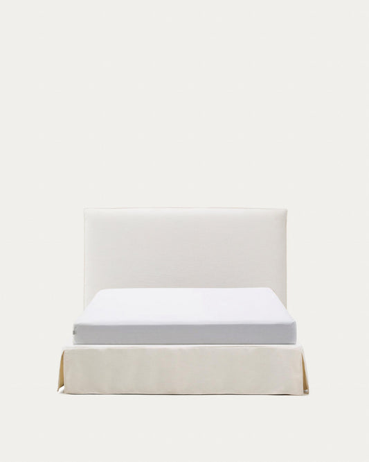 Lit déhoussable Jaira en chenille blanche pour matelas de 150 x 190 cm FSC Mix Credit