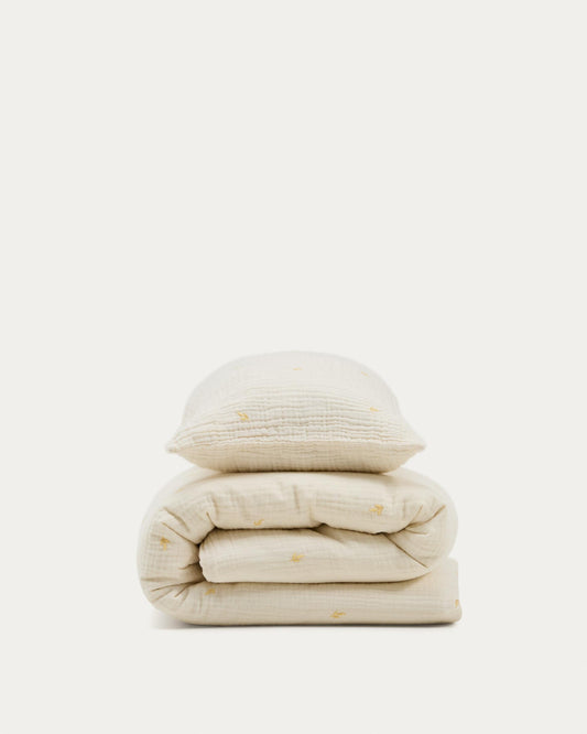 Ensemble Dorani housse de couette en double gaze de coton avec broderie pour lit de 70 cm