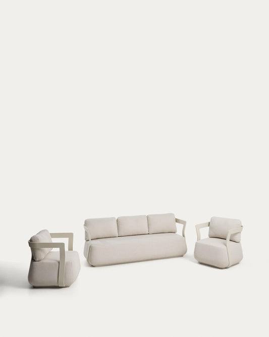 Set Tamaris avec canapé 3 places et 2 fauteuils en aluminium écru