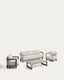 Set Nerano avec canapé 3 places, 2 fauteuils et table basse en verre trempé et aluminium taupe